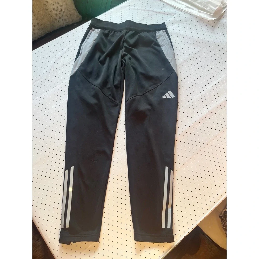 Adidas Mens Black Grey Tapered Ankle Zip Athletic Track Pants Joggers Size M